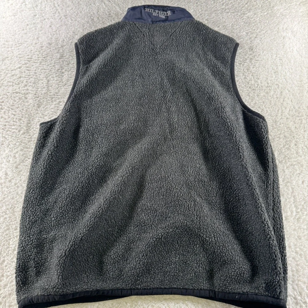 Vintage Y2K Tommy Hilfiger Full Zip Fleece Vest Men's Medium Gray Collared‎